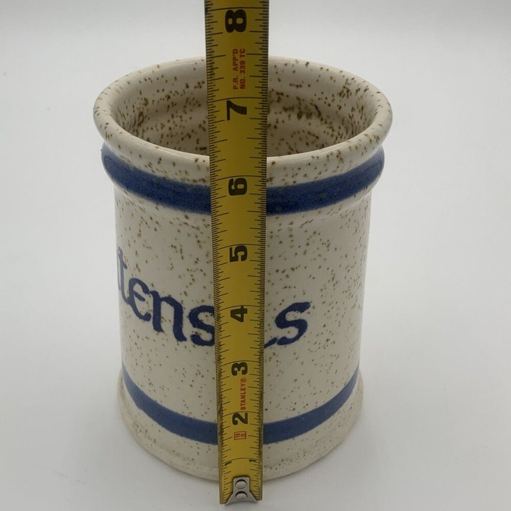 Vintage Studio Art Pottery Utensil Pot Hand Thrown Stoneware - Picture 7 of 9